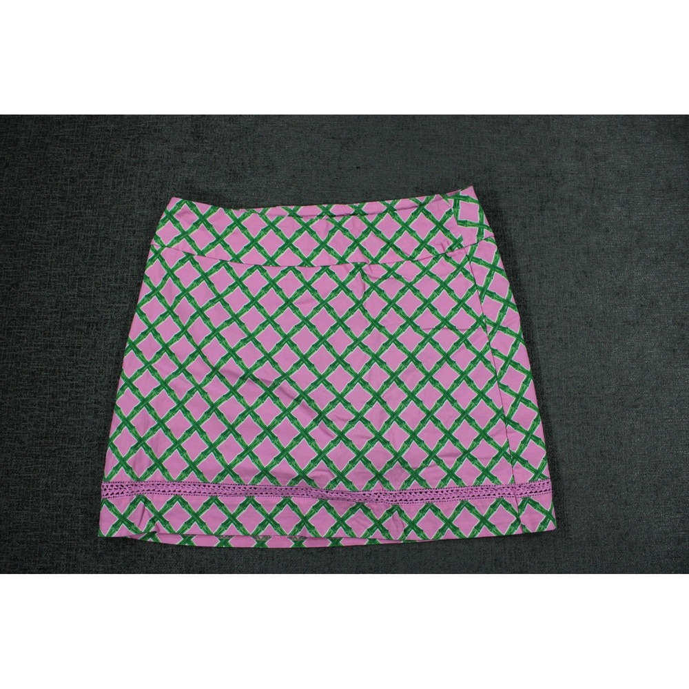 Crown & Ivy Pink Green Bamboo Trellis Lace Trim Mini Skirt Size 10 Preppy Resort